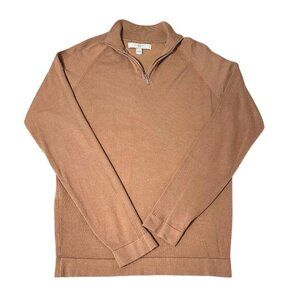 River‎ Island Sweater Mens M Caramel Brown Quarter Zip Fine Knit Soft Stretch